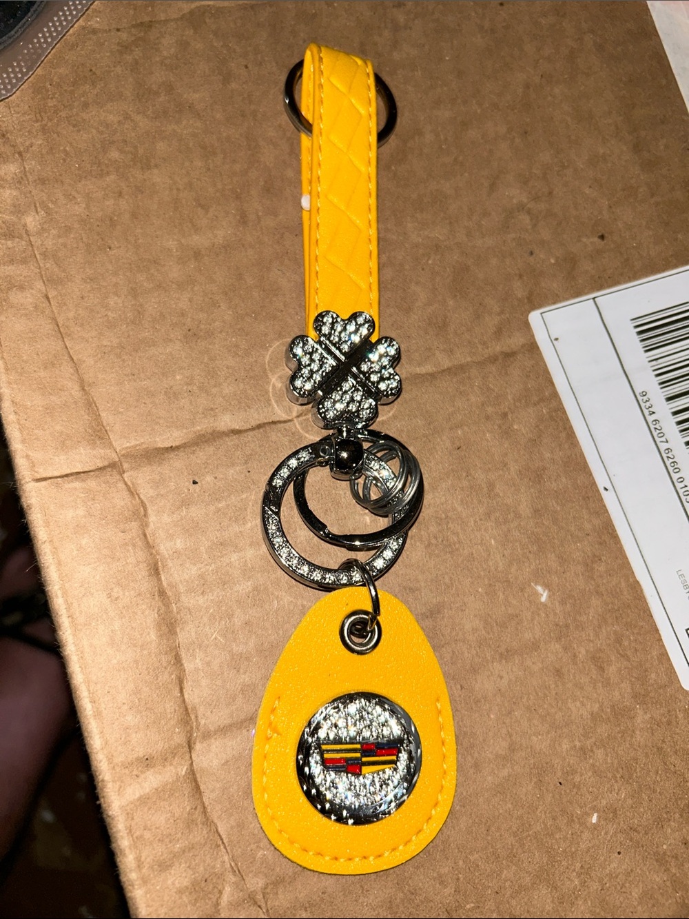 Yellow Crystal Cadillac Charm Keychain Wristlet